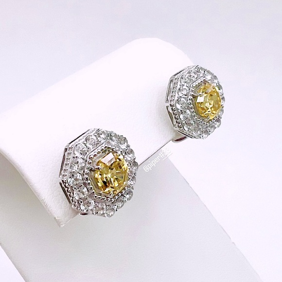 NWT Judith Ripka 4 carat Canary Crystal & White Topaz Casablanca Button Earrings - Picture 1 of 12